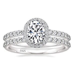 .925 Sterling Silver and Oval White Diamond Cubic Zirconia Wedding Ring Band Set